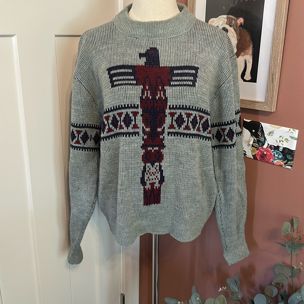 Vintage Brentwood comfort stretch sportswear acrylic S totem pole gray sweater